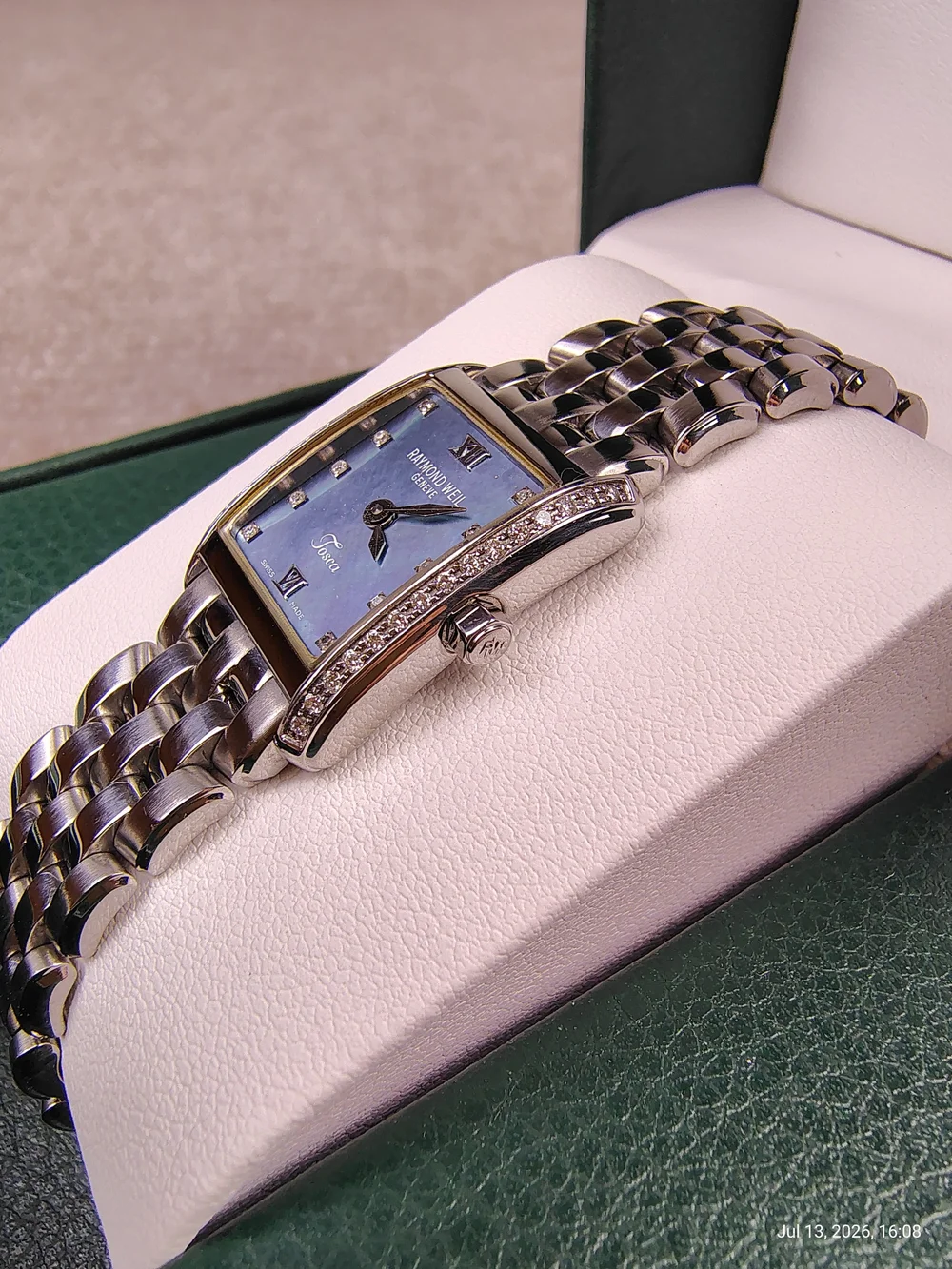 Women's RARE Raymond Weil Tosca Mother Of Pearl 5874 Blue Diamond Watch